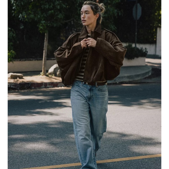 Zara SUEDE EFFECT BOMBER JACKET - Picture 14 of 15